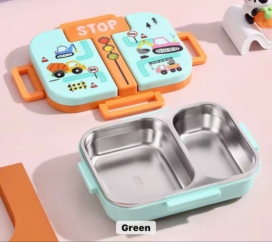 Cartoon Kids Tiffin Box- 2 Partition Lunch Box- 600ML Stainless Steel