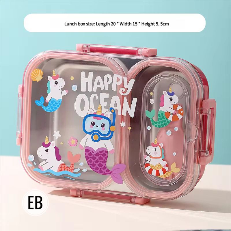 Cartoon Kids Metal Tiffin Box- 2 Partition Lunch Box- 600ML Stainless Steel