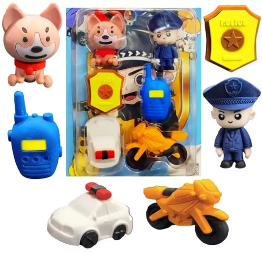Police & Vehicle Theme Erasers Set for Kids