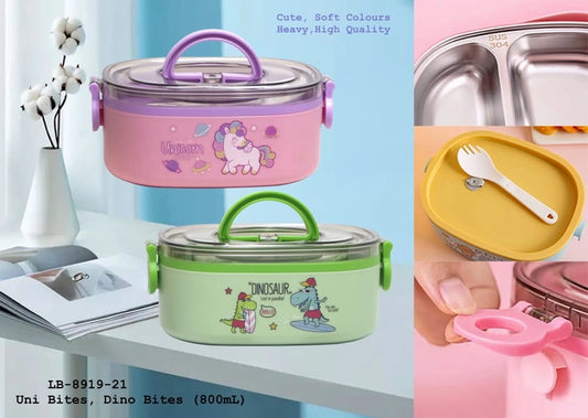 Cartoon Steel Lunch Box | 2 Compartment Lunch box with Spoon