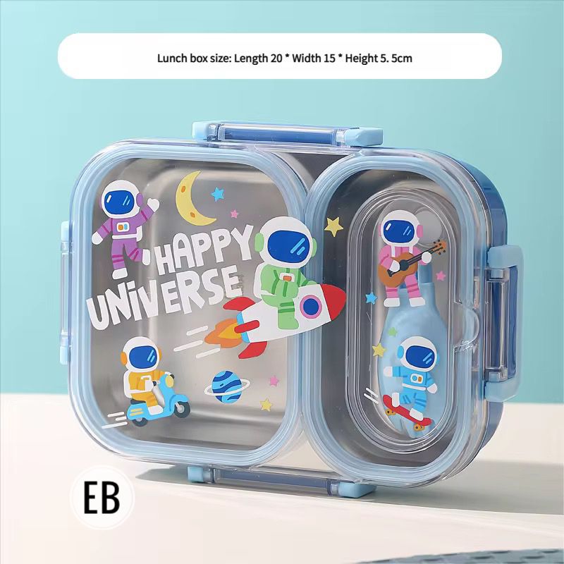 Cartoon Kids Metal Tiffin Box- 2 Partition Lunch Box- 600ML Stainless Steel