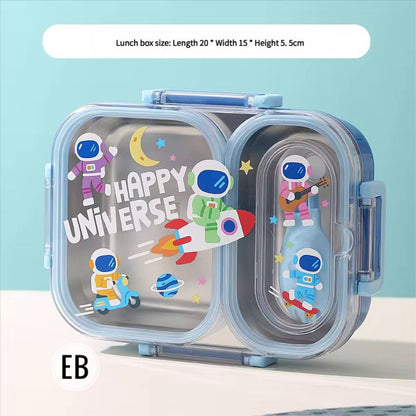 Cartoon Kids Metal Tiffin Box- 2 Partition Lunch Box- 600ML Stainless Steel