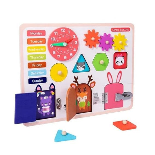 Sesame Busy Board- Multifunctional Non Toxic Wear Resistant Wooden Activity Board