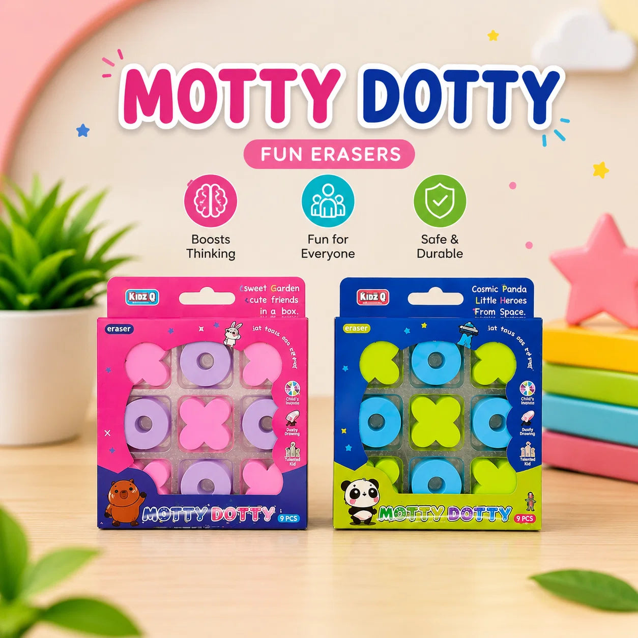 Notty Dotty Tic Tac Toe Puzzle Eraser Set