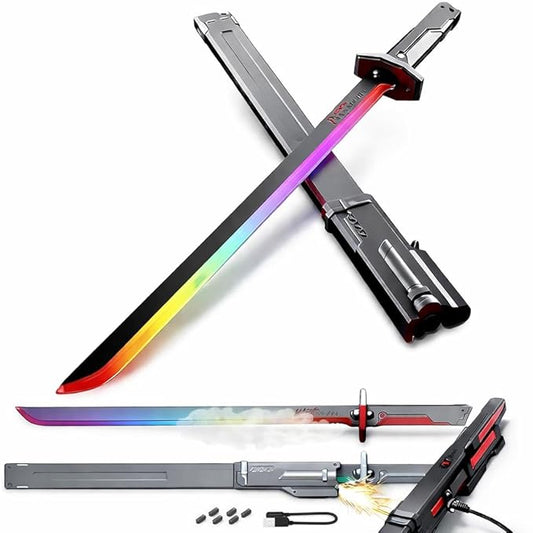 Ninja Sword Toy with LED Lights & Mist Spray Effect, Rechargeable Light-Up Sword for Boys & Girls, Role Play Action Toy