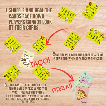 Funskool Taco Back Goat Cheese Pizza – Family Party Game & Travel Card Game | Great Gift for Kids, Teens & Adults | Ages 8+ | 2-8 Players I Taco Cat Goat Cheese Pizza On The Flip Side.