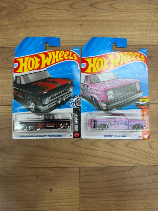 62 CHEVY PICKUP CUSTOM/PERSONALISE AND 83 CHEVY SILVERADO : SINGLE HOT WHEELS CARS