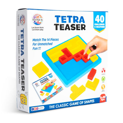 Ratna's Tetra Teaser, Classic Shape Puzzle Game, 40 Challenges, 12 x 12 cm Board, Mind Challenging Family Game for All Ages