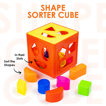 Ratna's 3 in 1 Kinder Gift Set Containing Stack-N-Spin, Rainbow Spinning Tower & Shape Sorter Cube Montessori Toys Preschool Learning for Infants & Toddlers