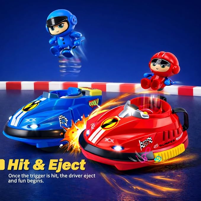 RC Bumper Cars Set for Kids – 2 Player RC Go Kart Battle Dashing Cars, 360° Rotating, Colorful LED Lights & Music, Rechargeable USB 2.4GHz,Racing Toy Ages 3+, Birthday Gift Boys Girls