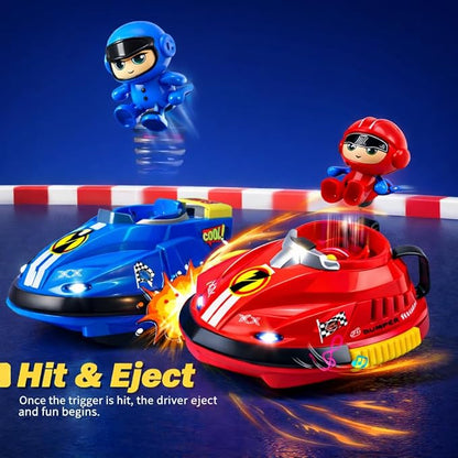 RC Bumper Cars Set for Kids – 2 Player RC Go Kart Battle Dashing Cars, 360° Rotating, Colorful LED Lights & Music, Rechargeable USB 2.4GHz,Racing Toy Ages 3+, Birthday Gift Boys Girls