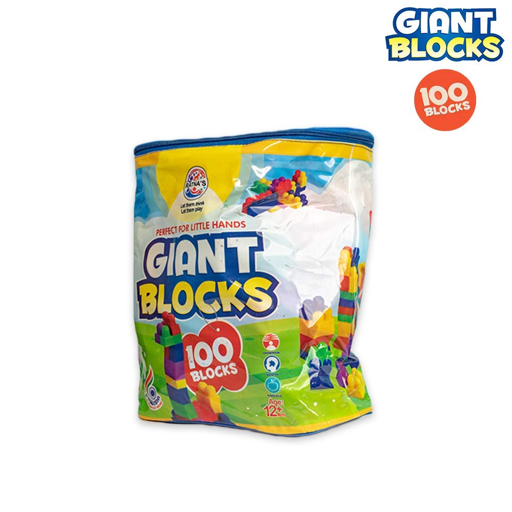RATNA'S Giant Blocks Big Building Bag with Big Building Blocks, Building Toys for Toddlers (100 Pieces)