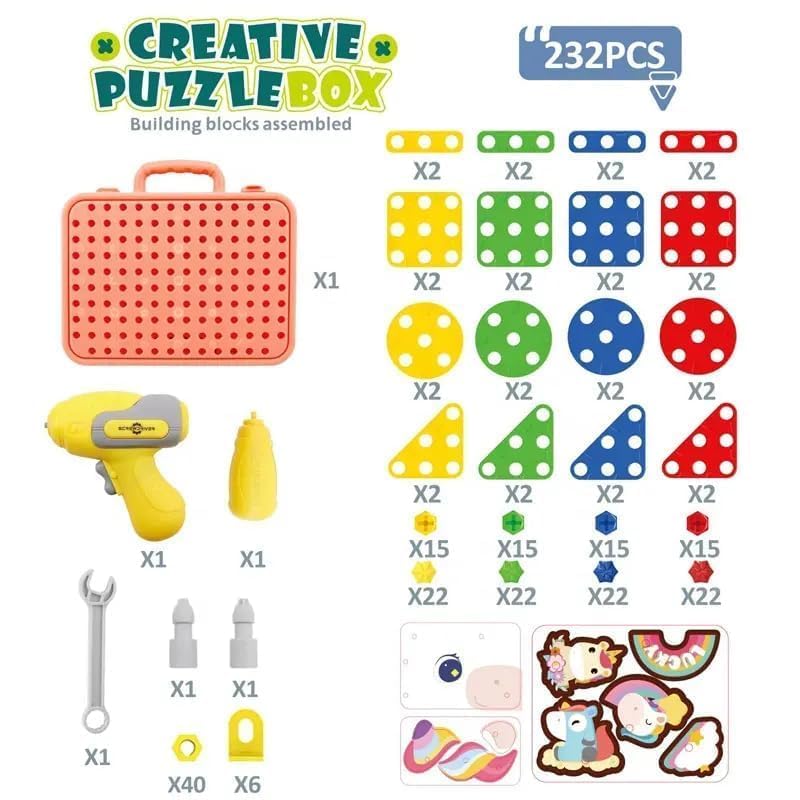 DIY Creative Puzzle Box, 232 Pieces Building Blocks Set, Educational Toy for Ages 3+