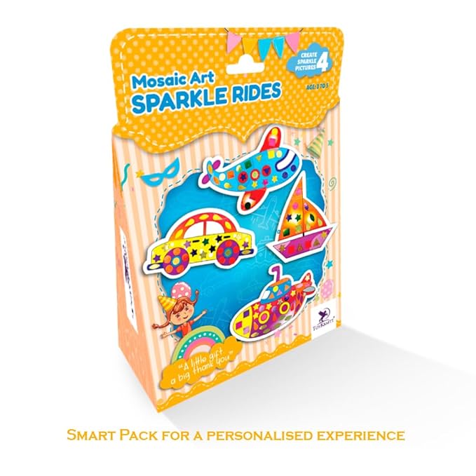 Toykraft Transport-themed Return Gifts for Kids Birthday Party Bulk, Sparkle Rides Mosaic Art DIY Kit for Kids 3-5 Year, Create 3 Vehicle Pictures