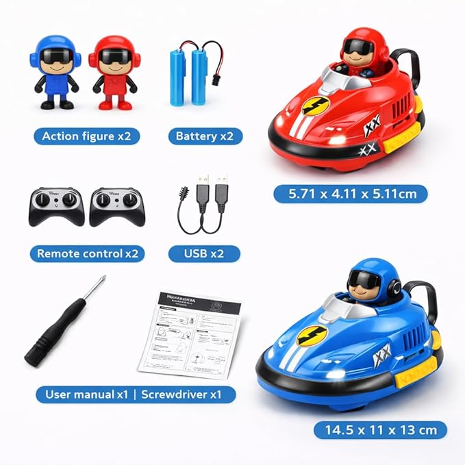 RC Bumper Cars Set for Kids – 2 Player RC Go Kart Battle Dashing Cars, 360° Rotating, Colorful LED Lights & Music, Rechargeable USB 2.4GHz,Racing Toy Ages 3+, Birthday Gift Boys Girls