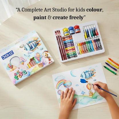 Doms Art Peps Kit | Combination of 5 Various Stationery Items | 12 Wax Crayons + 6 Watercolour Tubes + 12 Oil Pastels + 3 N. Drawing Pencils + 3 Poster Colours | Official Merchandise