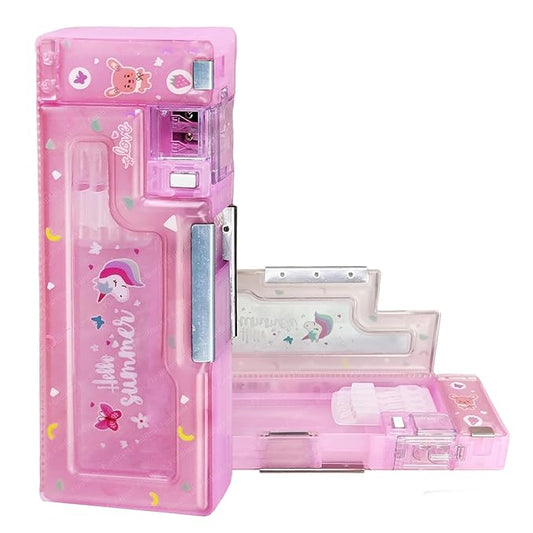 Magnetic Pencil Case With Sharpener For Kids Cute Themed Luxury Compass Stationary Organizer Box For Girls, Boys