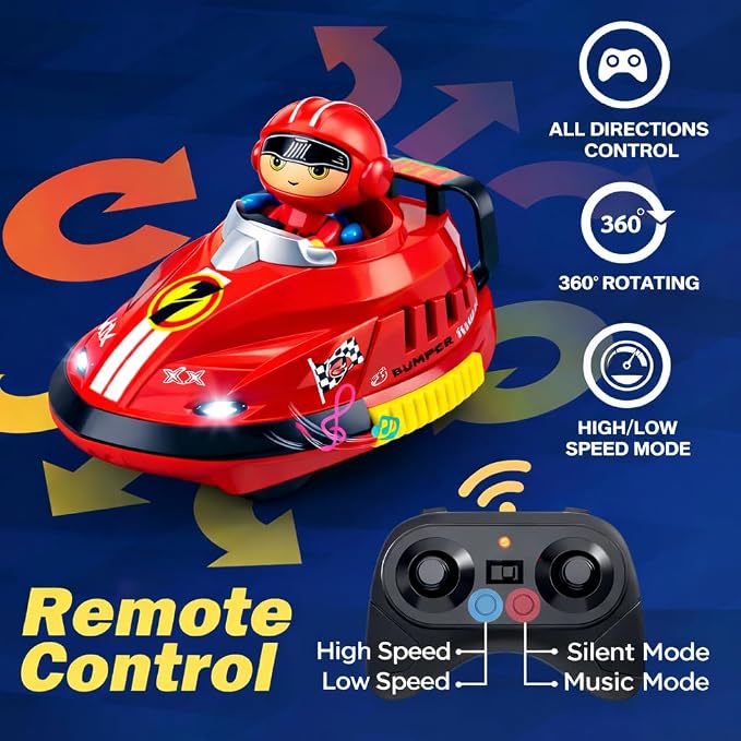 RC Bumper Cars Set for Kids – 2 Player RC Go Kart Battle Dashing Cars, 360° Rotating, Colorful LED Lights & Music, Rechargeable USB 2.4GHz,Racing Toy Ages 3+, Birthday Gift Boys Girls