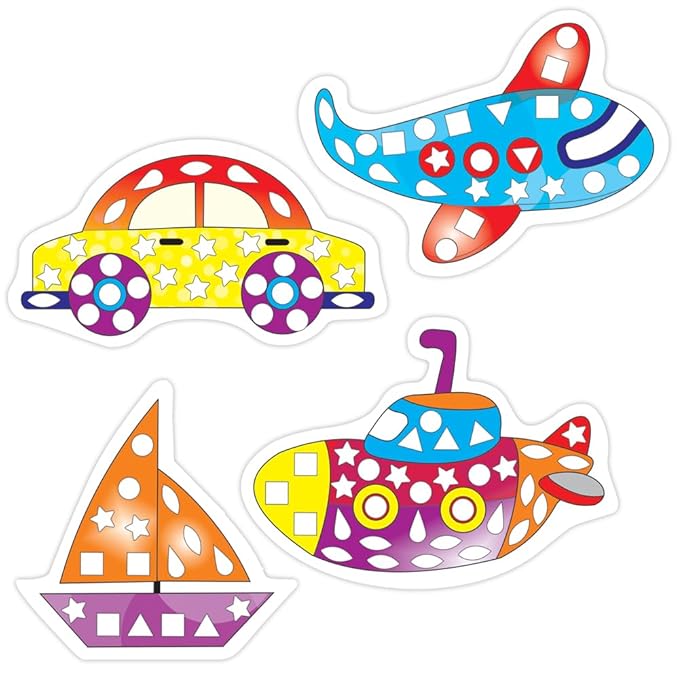 Toykraft Transport-themed Return Gifts for Kids Birthday Party Bulk, Sparkle Rides Mosaic Art DIY Kit for Kids 3-5 Year, Create 3 Vehicle Pictures