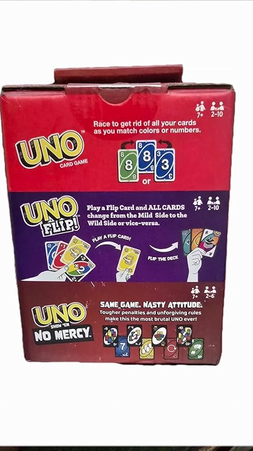 Mattel Games UNO Greatest Hits Gift Pack with 3 Card Games, UNO, UNO Flip & UNO Show ‘em No Mercy for Kids, Teens, Grown-Ups & Family Nights & Parties