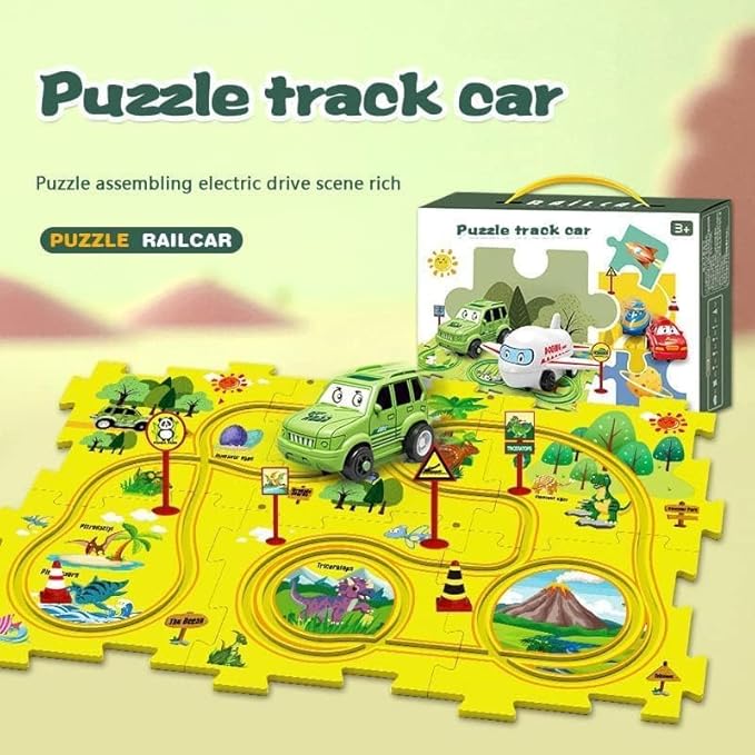 13 PCS Rail Car Puzzle Track Set for Kids with A Cute Vehicle Toddler Puzzle Track Play Set- Critical Thinking Educational Toys for 3-5 Year Old Boys Girls (Multi-Design)