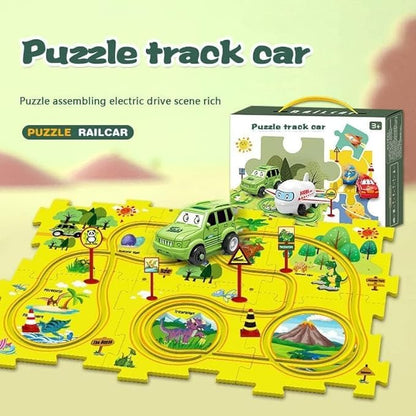 13 PCS Rail Car Puzzle Track Set for Kids with A Cute Vehicle Toddler Puzzle Track Play Set- Critical Thinking Educational Toys for 3-5 Year Old Boys Girls (Multi-Design)