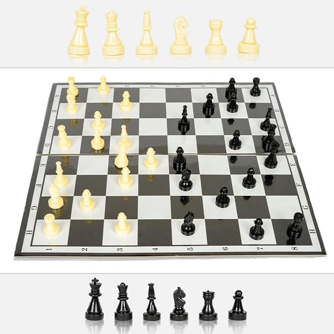 Ratna's Junior Champion Chess Board Game, 2 Player Strategy Game, Black and White Pieces, Family Games for Adults and Kids
