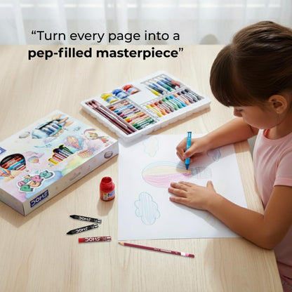 Doms Art Peps Kit | Combination of 5 Various Stationery Items | 12 Wax Crayons + 6 Watercolour Tubes + 12 Oil Pastels + 3 N. Drawing Pencils + 3 Poster Colours | Official Merchandise