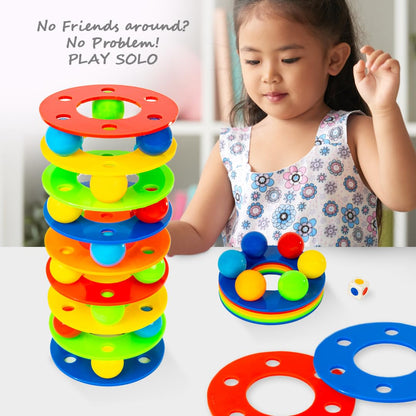 RATNA'S Rainbow Tower Ball Set of 12 Rings, 42 Balls & 1 Dice, Interactive Toy for Kids Ages 5+ Years