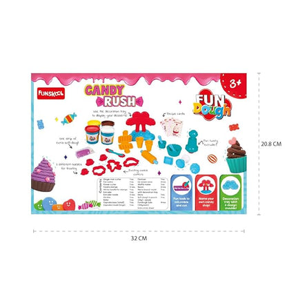 Funskool Fundough Candy Rush, Play Set for Kids, 4 Colorful Tubs of 125g Each (500g Total), Fun Learning & Engaging Activity, Multicolour, Gift Set for Kids, Age 3+ Years