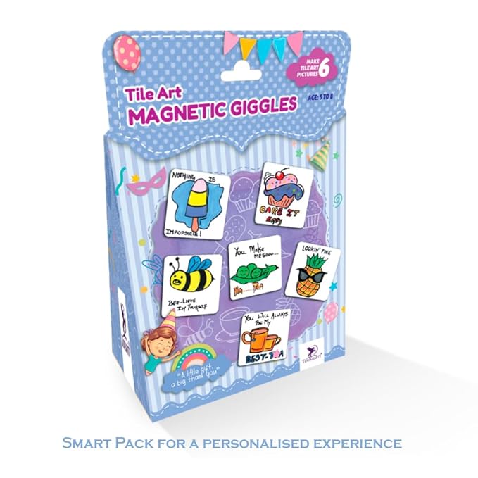 Toykraft Magnetic Giggles Tile Art DIY Kit for Kids 5-8 Year, Colour & Create 6 Fridge Magnets