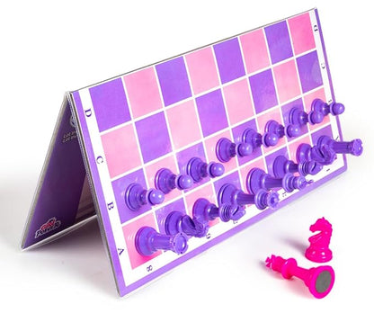 Ratna's Unicorn Magnetic Chess Senior Foldable Magnetic Chess Board Set with Magnetic Pieces for Kids and Adults (13x13 Inches, Pink & Purple Board)