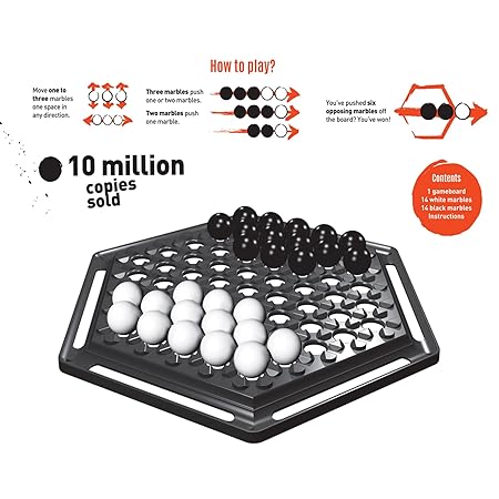 Funskool Abalone, Strategy Game, Board Game for Kids, Adults, Educational, 2 Players, 24 Black & White Marbles