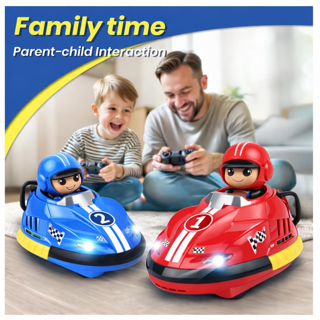 RC Bumper Cars Set for Kids – 2 Player RC Go Kart Battle Dashing Cars, 360° Rotating, Colorful LED Lights & Music, Rechargeable USB 2.4GHz,Racing Toy Ages 3+, Birthday Gift Boys Girls