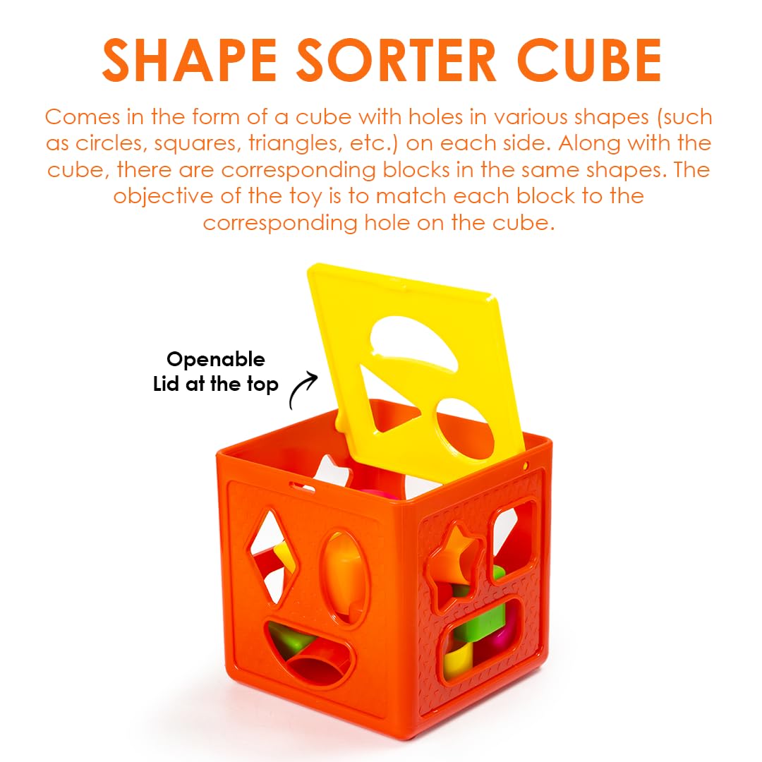 Ratna's 3 in 1 Kinder Gift Set Containing Stack-N-Spin, Rainbow Spinning Tower & Shape Sorter Cube Montessori Toys Preschool Learning for Infants & Toddlers