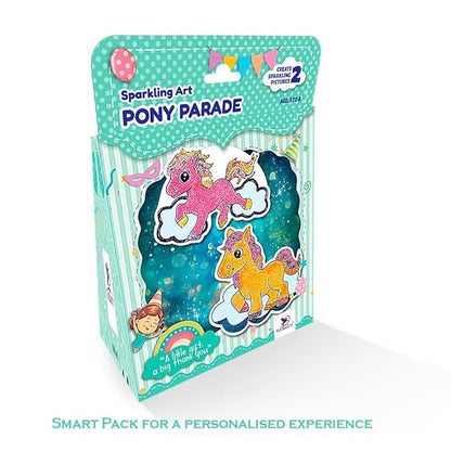 Toykraft Pony-themed Return Gifts for Kids Birthday Party Bulk, Pony Parade Sparkling Art DIY Kit for Kids 5-8 Year, Create Glitter & Sequin Art