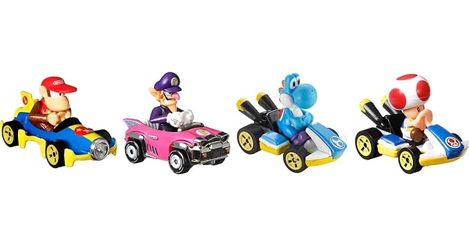 Hot Wheels® Mario Kart™ Vehicle 4-Pack #4, Set of 4 Fan-Favorite Characters Includes 1 Exclusive Model, Collectible Gift for Kids & Fans Ages 3 Years Old & Up