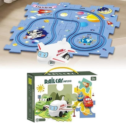 13 PCS Rail Car Puzzle Track Set for Kids with A Cute Vehicle Toddler Puzzle Track Play Set- Critical Thinking Educational Toys for 3-5 Year Old Boys Girls (Multi-Design)