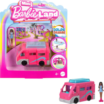 Barbie Mini BarbieLand Doll & Toy Vehicle Set, 1 1/2-inch Doll & DreamCamper with Working Doors & Color-Change Pool