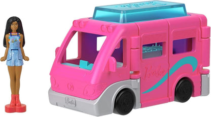 Barbie Mini BarbieLand Doll & Toy Vehicle Set, 1 1/2-inch Doll & DreamCamper with Working Doors & Color-Change Pool