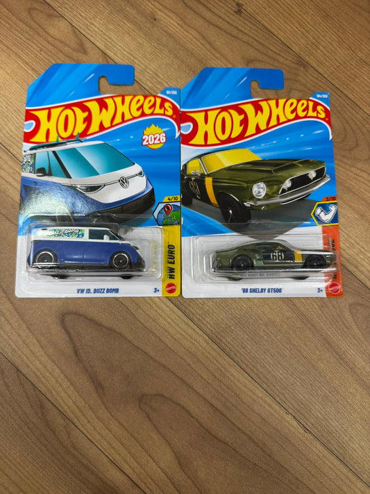 SINGLE HOT WHEELS CAR 68 SHELBY GT500 AND VW ID BUZZ BOMB