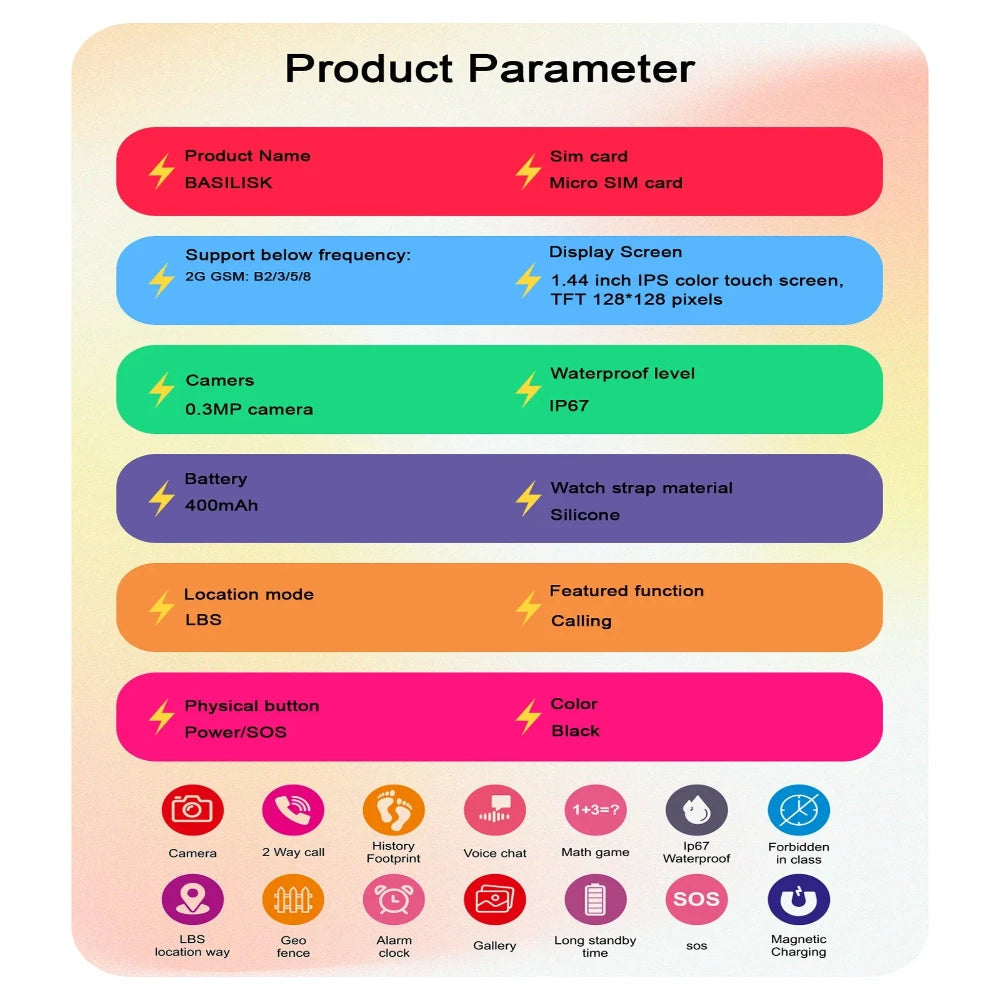 Spiky Basilisk Kids' Cute Waterproof Smartwatch With GPS