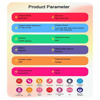 Spiky Basilisk Kids' Cute Waterproof Smartwatch With GPS