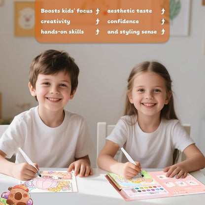 Cartoon Theme Watercolor Colouring Book for Kids -12 Colours Solid with Brush & DIY Coloring Sheets – Art & Craft Activity Book for Boys & Girls, Pack of 1