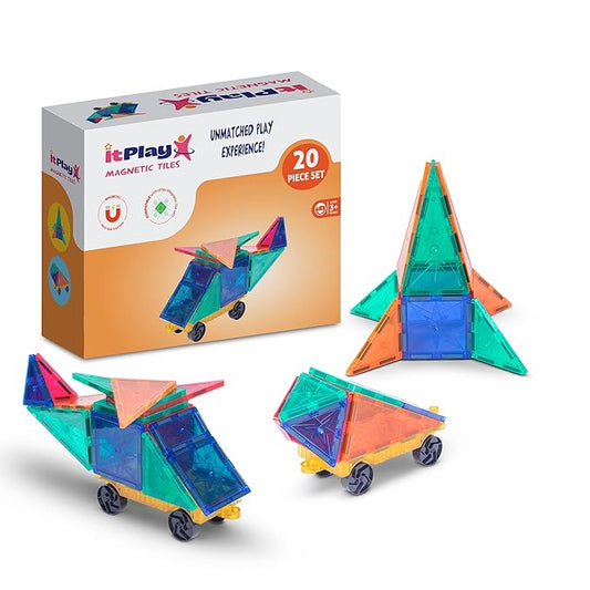 ITPlay Magnetic Tiles 20 Pcs Building Set for Kids | STEM & STEAM Learning Toy | Strong Magnetic Tiles | 2D & 3D Construction Shapes | Safe BPA-Free Educational Toys | Creative Play Set | Age 3+