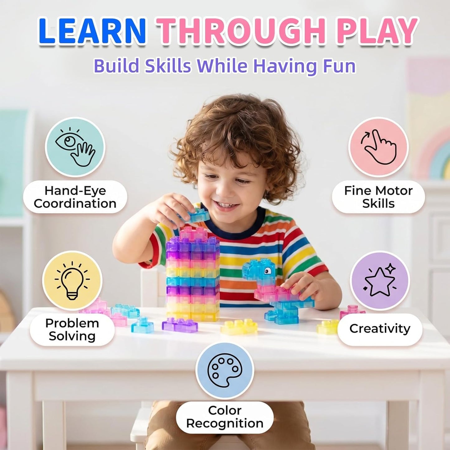 40 PCS Magic Gummy Building Blocks for Kids 3+ Years, Soft Stretchable Squeezable Transparent Sensory Stacking Construction Blocks, Montessori STEM Learning Brick Toy Gift for Boys & Girls