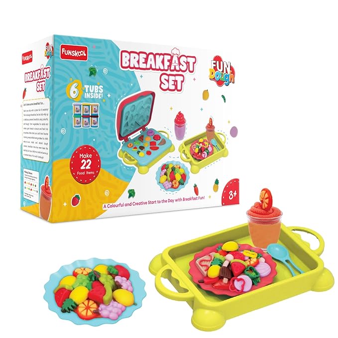 Fundough Funskool Breakfast Set, Play Set for Kid, 6 Colorful Tubs of 50g Each (300g Total), Learning, Fun & Engaging Activity, Multicolour, Gift Set for Kids, Age 3+ Years
