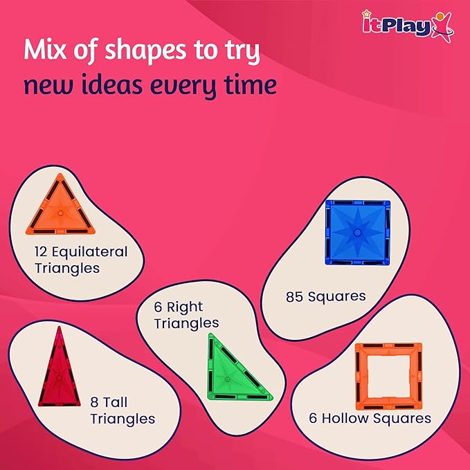 ITPlay Magnetic Tiles 117 Pcs Building Set for Kids | STEM & STEAM Learning Toy | Strong Magnetic Tiles | 2D & 3D Construction Shapes | Safe BPA-Free Educational Toys | Creative Play Set | Age 3+