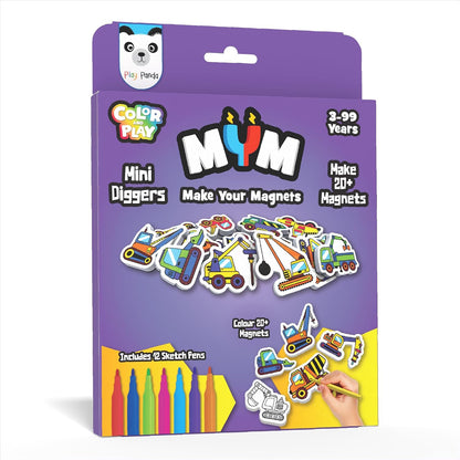 Play Panda MYM Colour & Play Fun Craft Kit for Kids | Make 20+ Fridge Magnets | DIY Craft & Colouring Activity