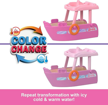 Barbie Mini Barbieland Color Changing Boat with Water for Minifigures with Small Brunette Doll and Slide, Toy +4 Years